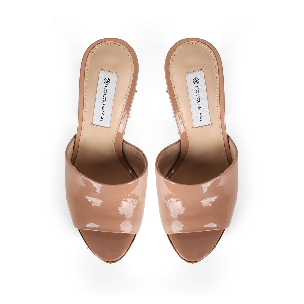 Naya Studded Wood Platform Sandal Nude Patent Leather, view 5