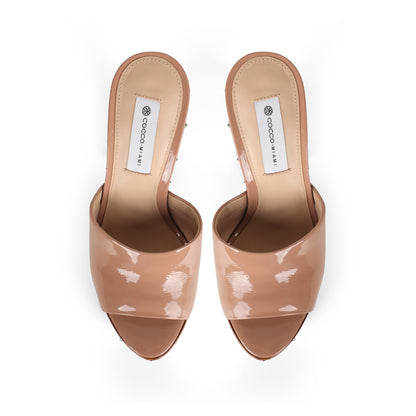 Naya Studded Wood Platform Sandal Nude Patent Leather, view 5