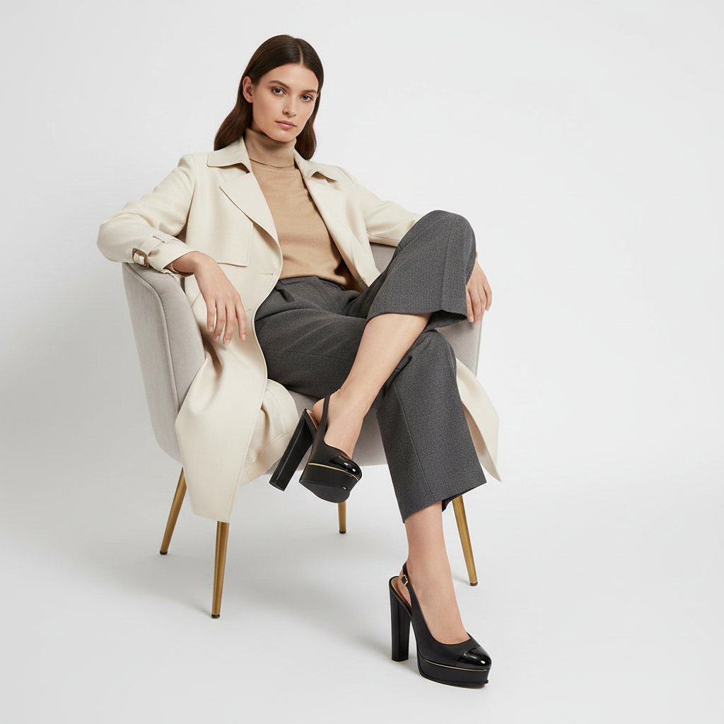 Olivia Platform Leather Black worn by a model