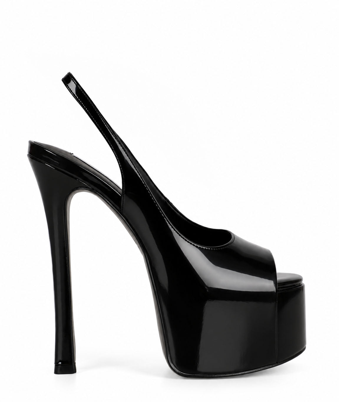 Vera Platform Slingback Pump Black Patent Leather