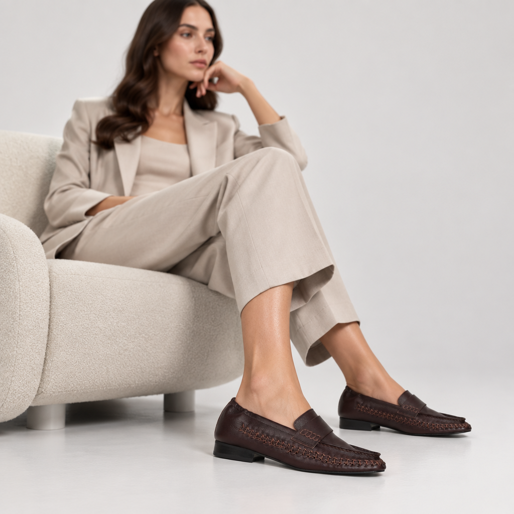 Ravello Loafer Cherry Leather – worn by a model