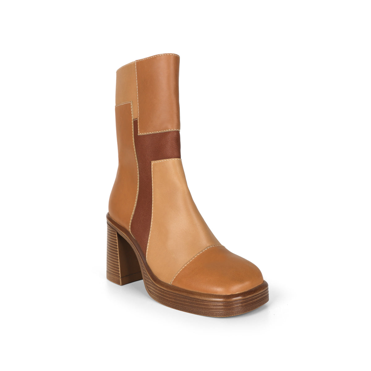 Rogue Platform Boot Camel Patchwork Leather