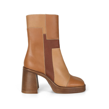 Rogue Platform Boot Camel Patchwork Leather