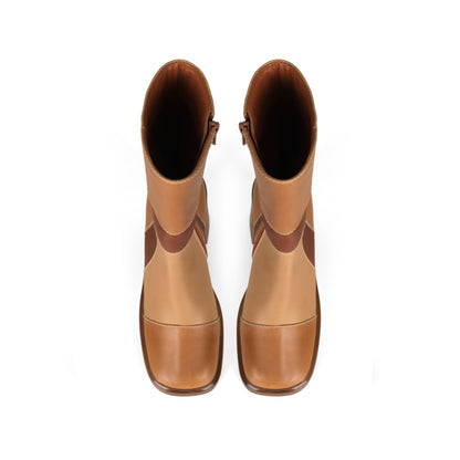 Rogue Platform Boot Camel Patchwork Leather