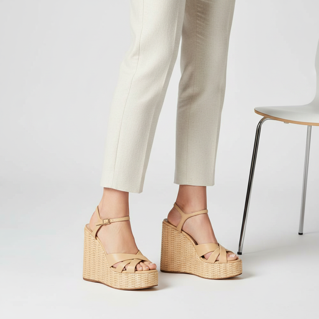 Valery Platform Off White Leather worn by a model