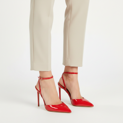 Wendy Slingback Pumps Red Patent Leather worn by a model