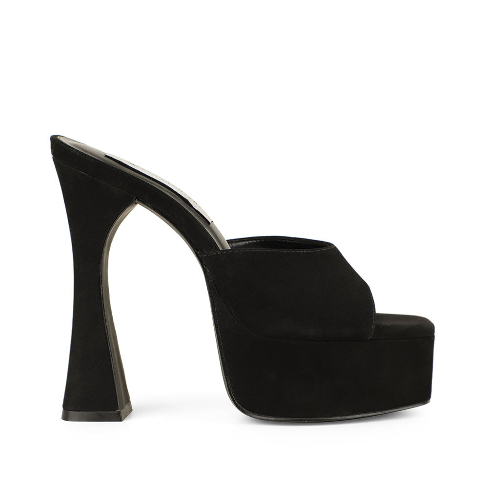 Valentina Platform Mule Black Leather - side view