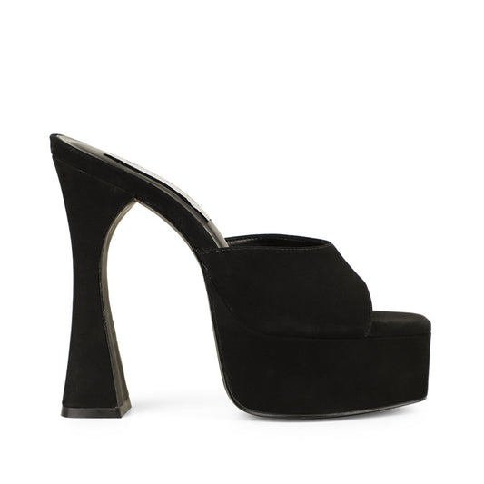Valentina Platform Mule Black Leather - side view