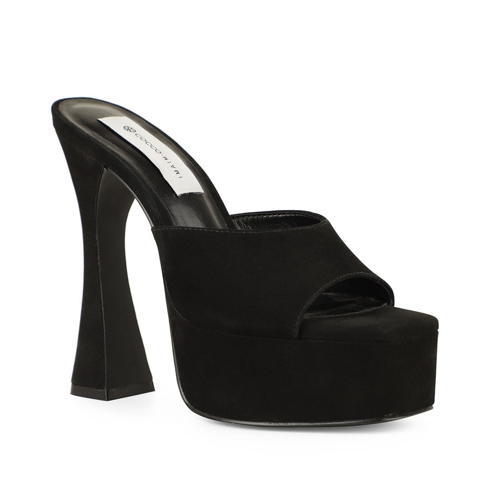 Valentina Platform Mule Black Leather - front view