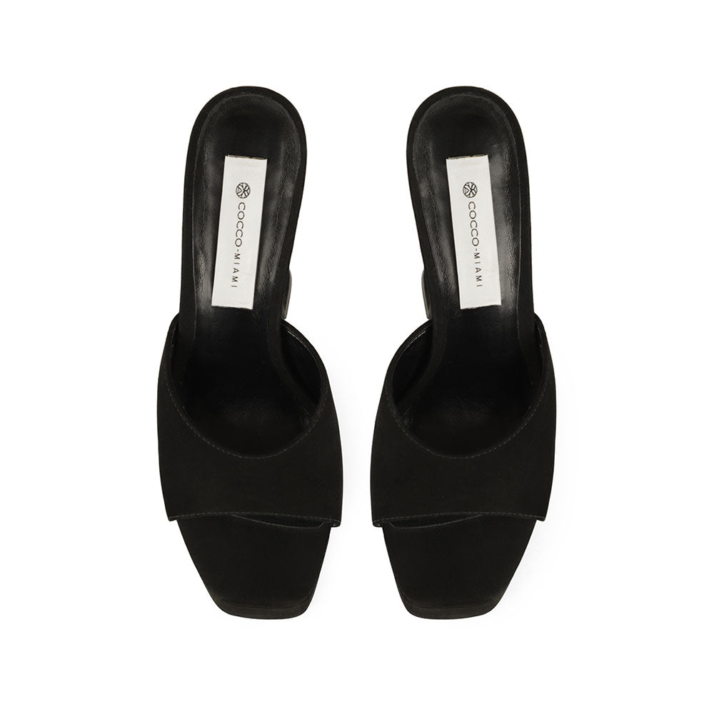 Valentina Platform Mule Black Leather - back view