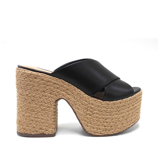 Bianca Jute Platform Mule Black Leather