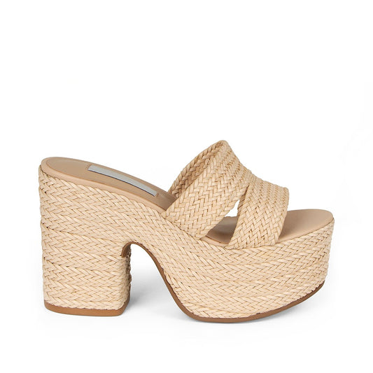 Sienna Woven Raffia Platform Mule Almond