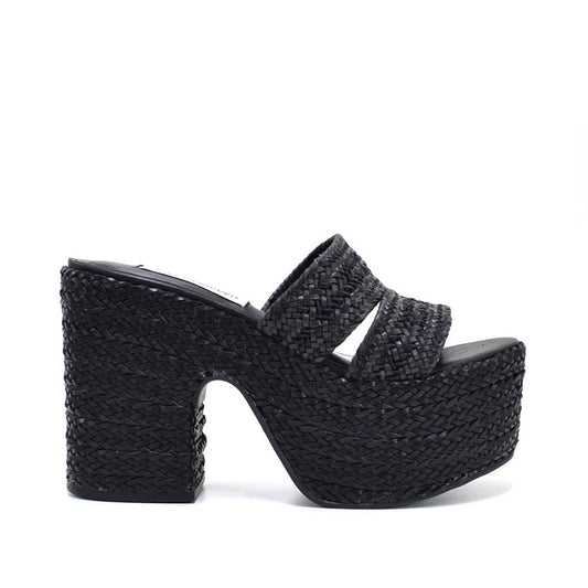 Sienna Woven Raffia Platform Mule Black