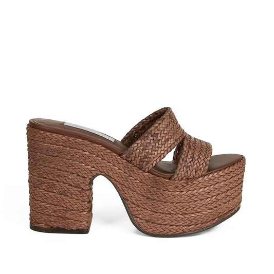 Sienna Woven Raffia Platform Mule Brown