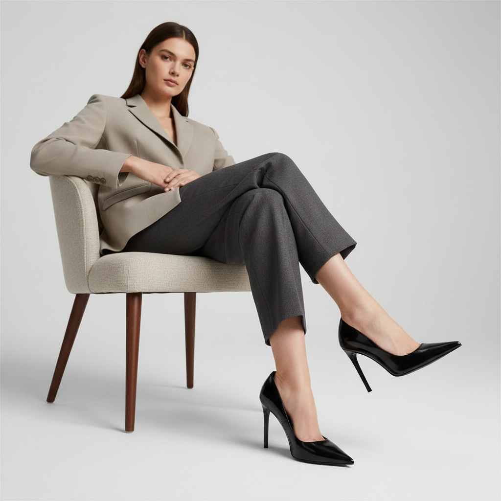 Deborah Pump Leather Black worn by a model