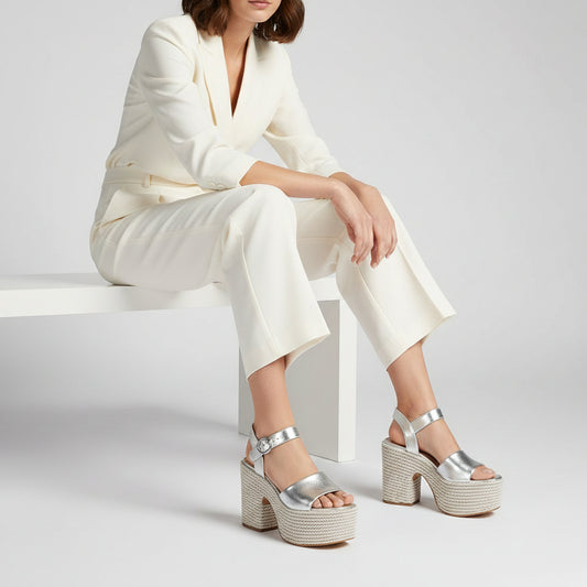 Lorena Rope Platform Sandal Silver Leather