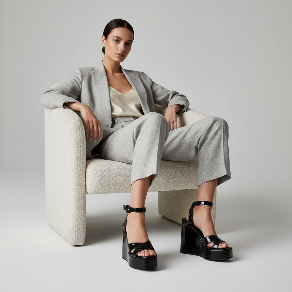 Catarina Wedge Black Patent Leather