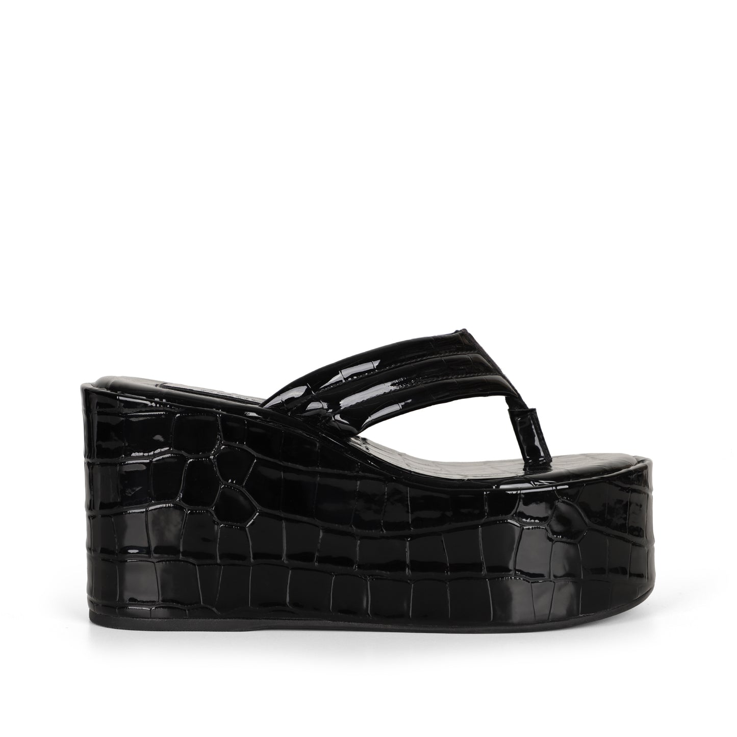 Vitani Wedge Sandal Black Patent Croco Leather