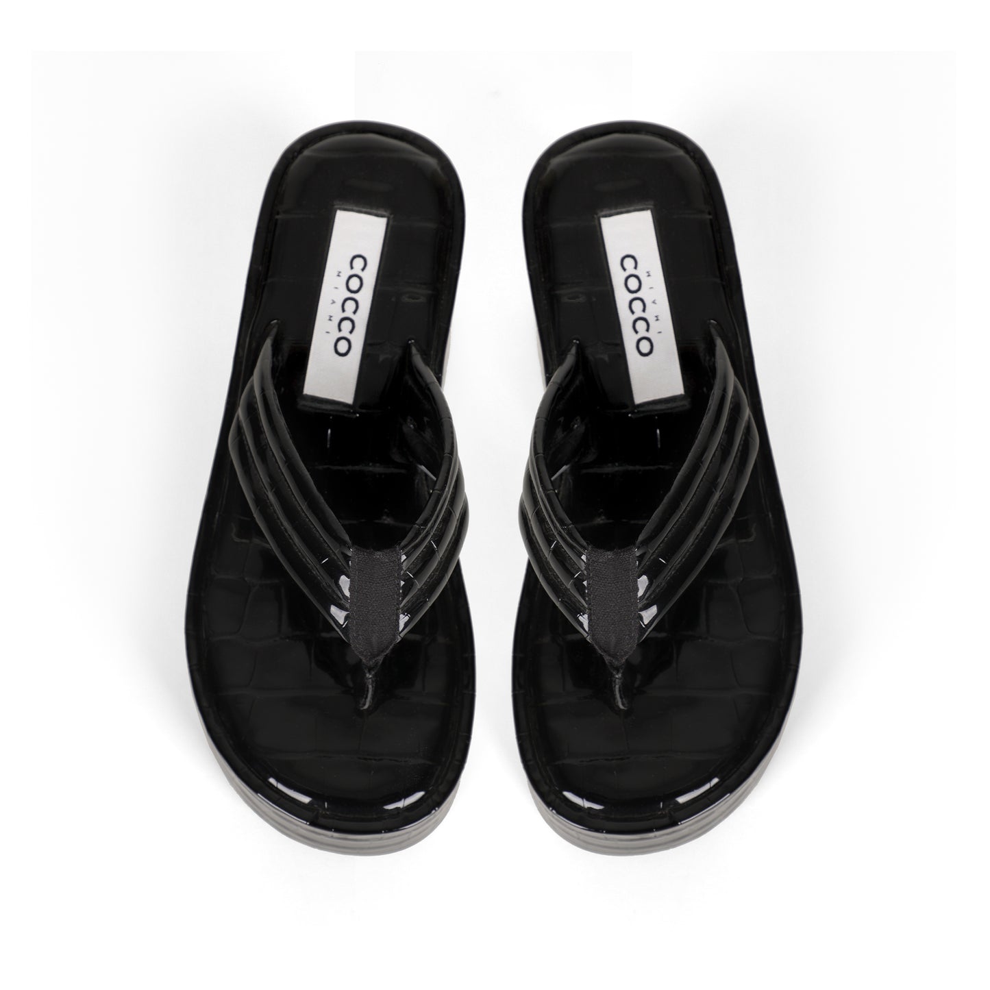 Vitani Wedge Sandal Black Patent Croco Leather