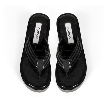 Vitani Wedge Sandal Black Patent Croco Leather