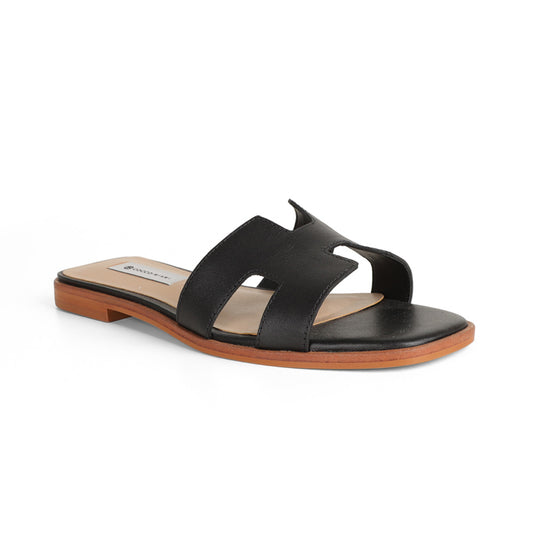 Bethany Flat Sandal Leather Black