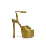 Venus Platform Sandal Olive Patent Leather