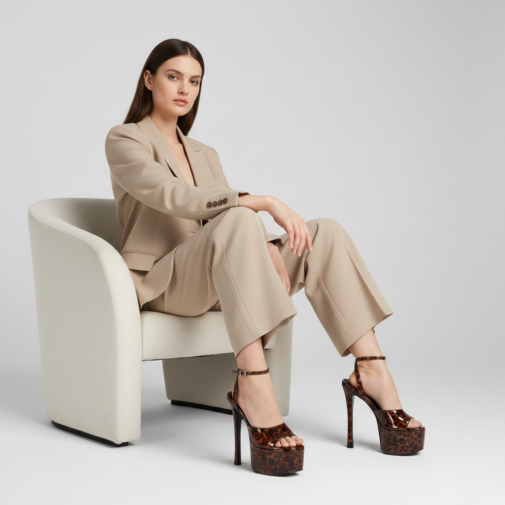 Venus Platform Sandal Tortoise Synthetic worn by a model