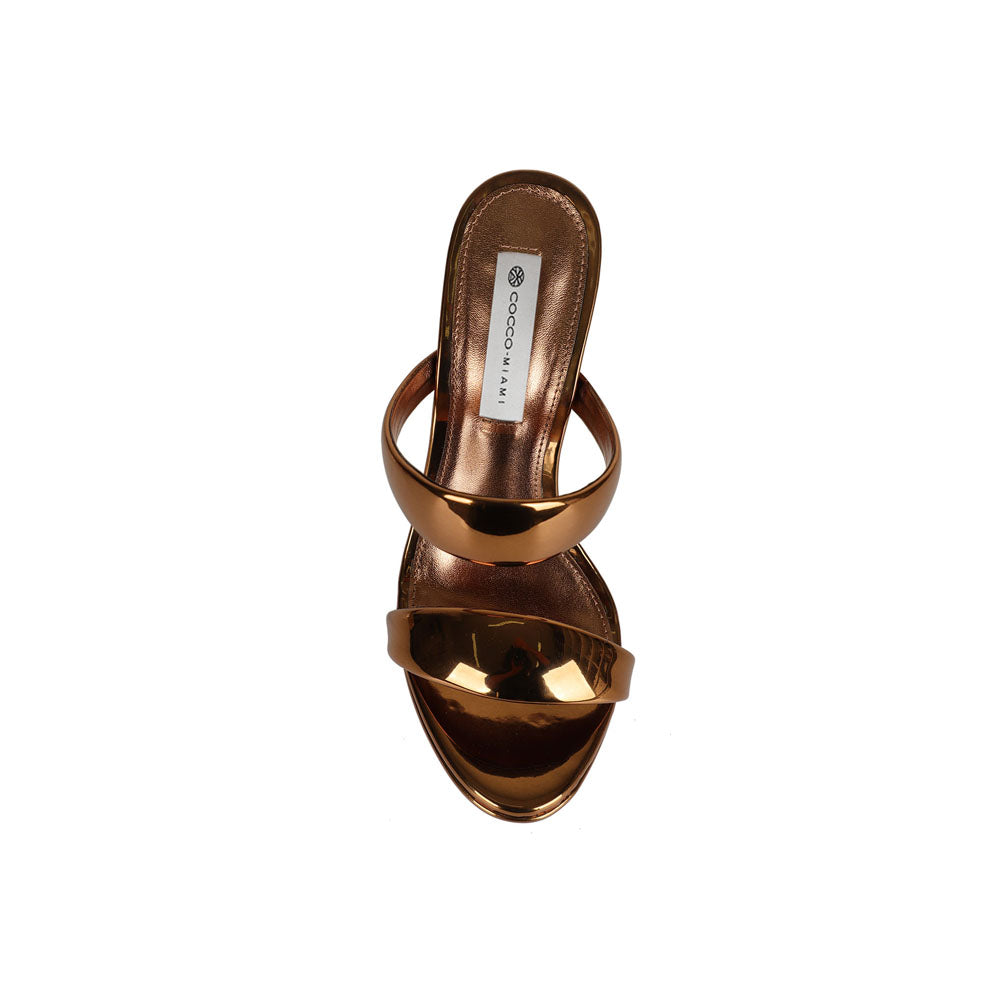 Alessandra platform mule in mirrored bronze, top view of the footbed