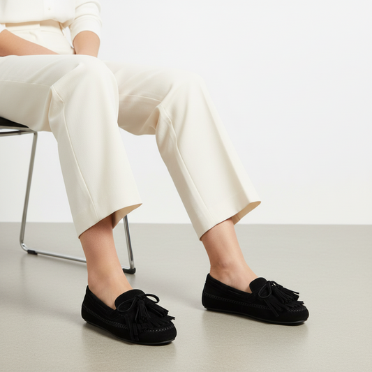 Femme Loafer Black Leather worn by a model
