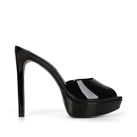 Vega Platform Mule Black Patent Leather