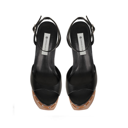 Myst Studded Wood Platform Sandal Black Leather, view 5