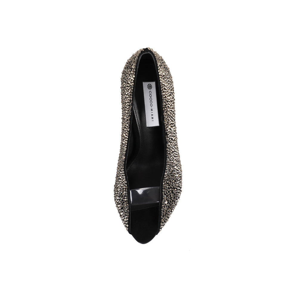 Raven Pump Black Crystal Leather, top view