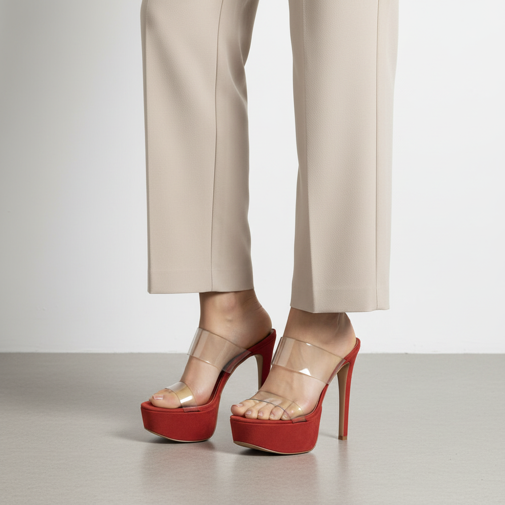 Mule de plataforma Kaila de vinilo rojo