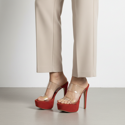 Mule de plataforma Kaila de vinilo rojo