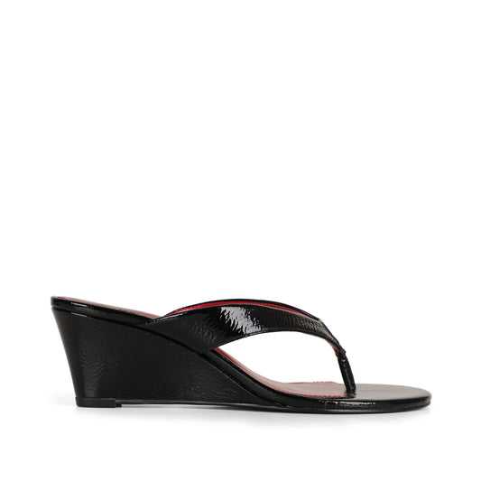 Gianna Wedge Thong Sandal Black Patent Leather