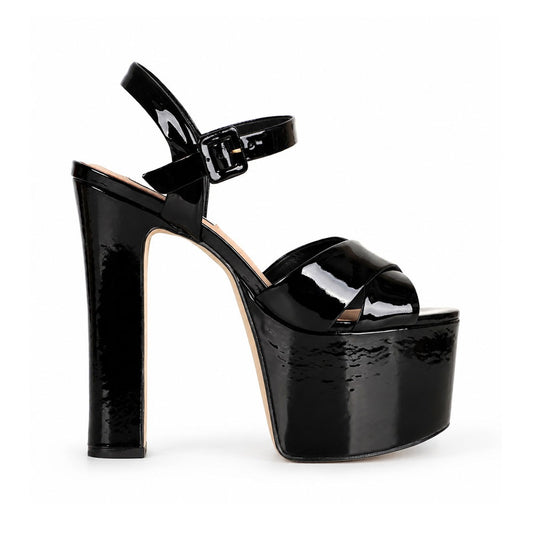 Zoe Platform Sandal Black Patent Leather