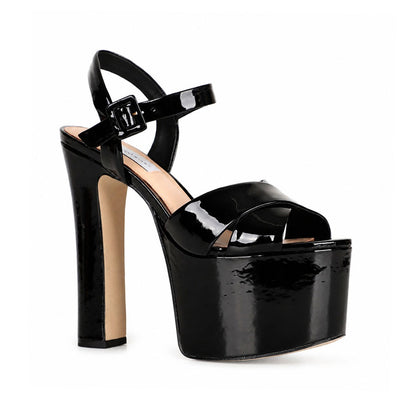 Zoe Platform Sandal Black Patent Leather, view 3
