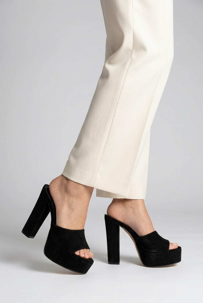Angelica Platform Mule Black Nobuck Leather