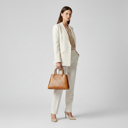 Aurora Ostrich Camel leather bag, view 2
