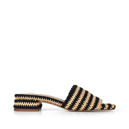 Emma Woven Raffia Mule Black/Natural