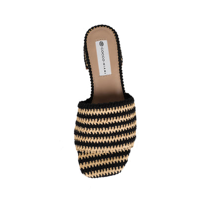 Emma Woven Raffia Mule Black/Natural
