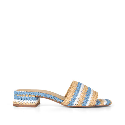 Emma Woven Raffia Mule Blue/Natural