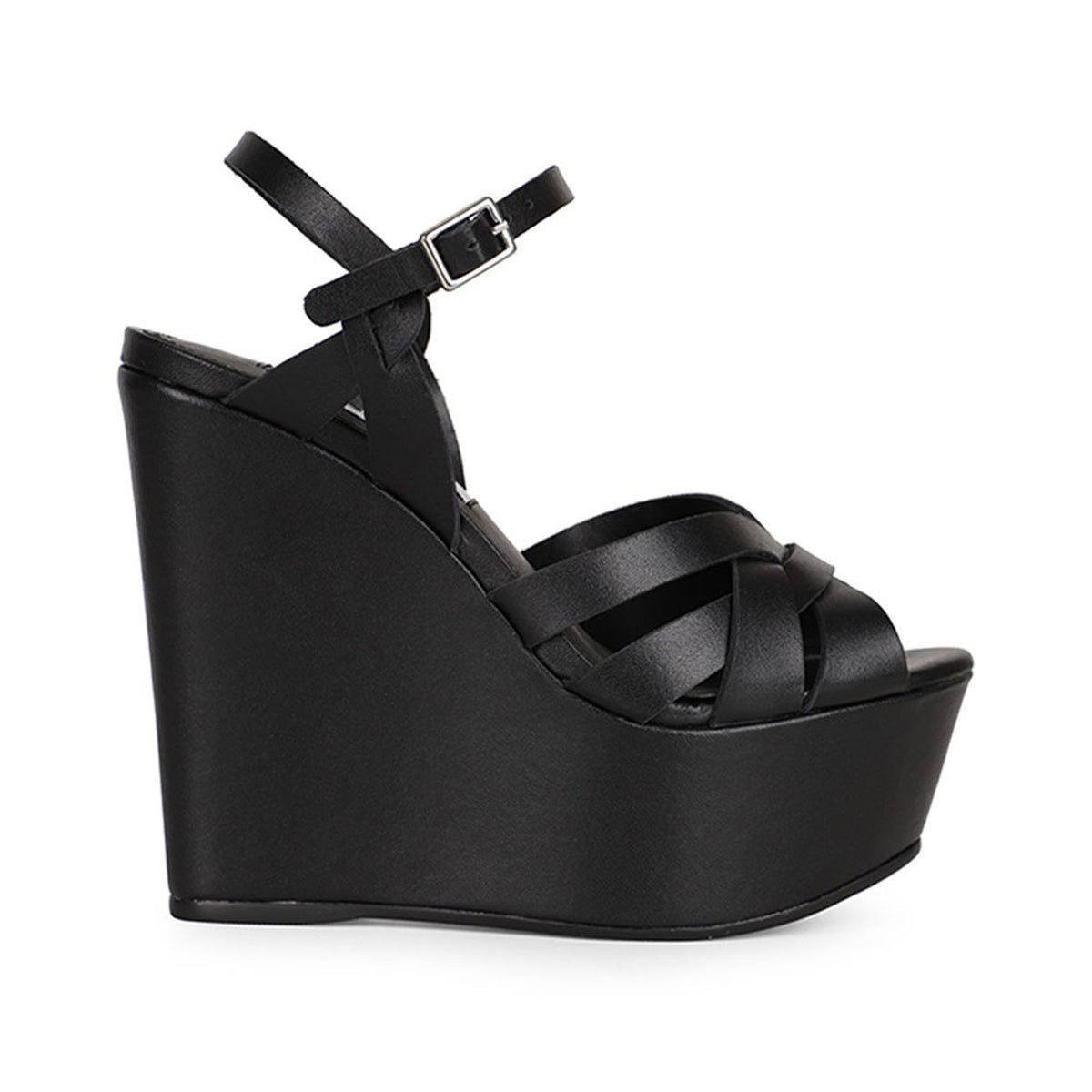 Tainara Wedge Black Leather