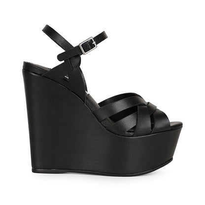 Tainara Wedge Black Leather