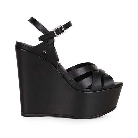Tainara Wedge Black Leather