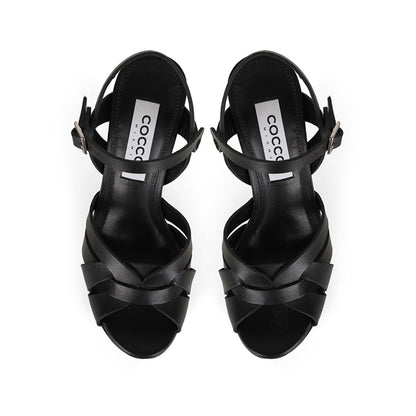 Tainara Wedge Black Leather, top view