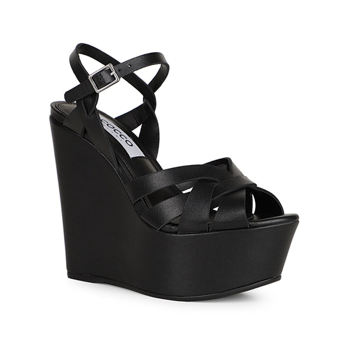 Tainara Wedge Black Leather, side view
