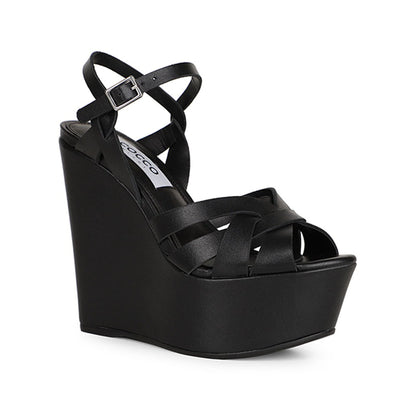 Tainara Wedge Black Leather, side view