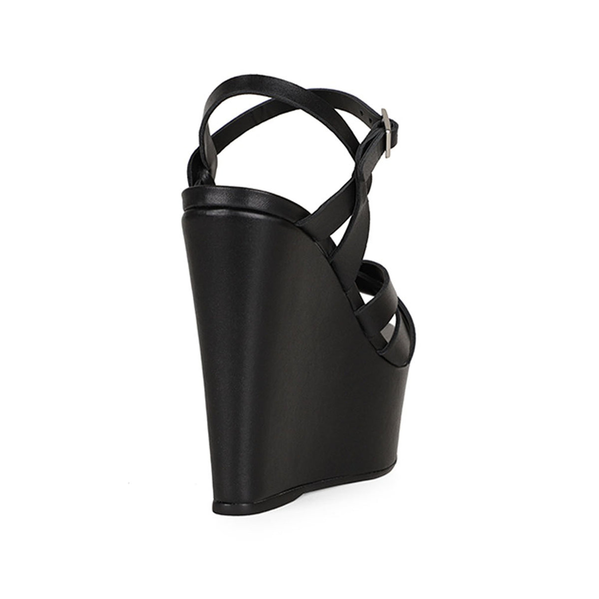 Tainara Wedge Black Leather, back view