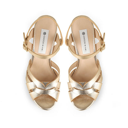 Tainara Wedge Gold Leather, top view